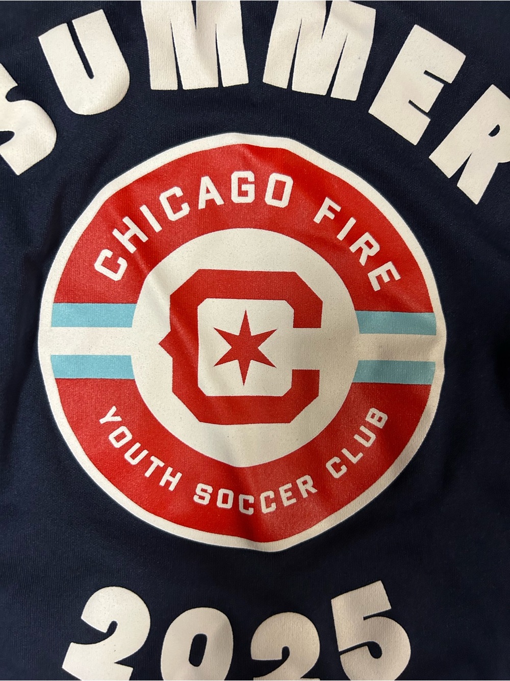 Port and Company Navy Tee with Red, White & Light Blue Chicago Fire Crest